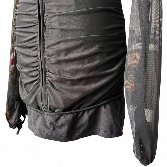 Save the Queen Italy Black Mesh Ruched Dress Beaded Front Detail Made in Italy - Picture 4 of 7